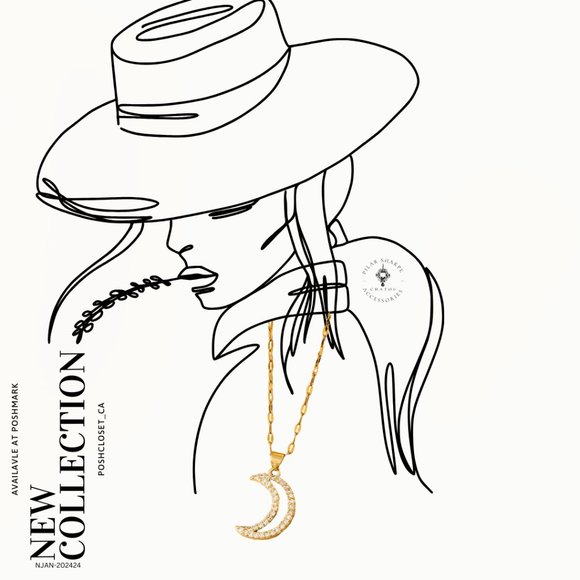 Titanium Steel Moon Shape Pendant Zircon - Picture 2 of 2